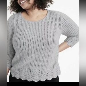 Ryllace cashmere Light Gray Open Knit Sweater half sleeve